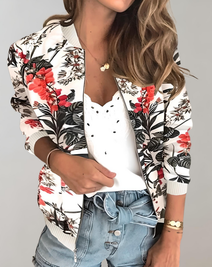 Women's short-sleeved jacket with floral print