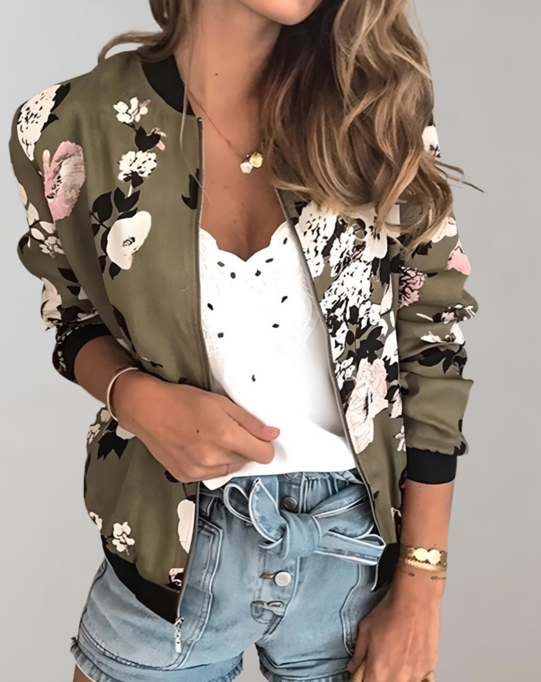 Women's short-sleeved jacket with floral print