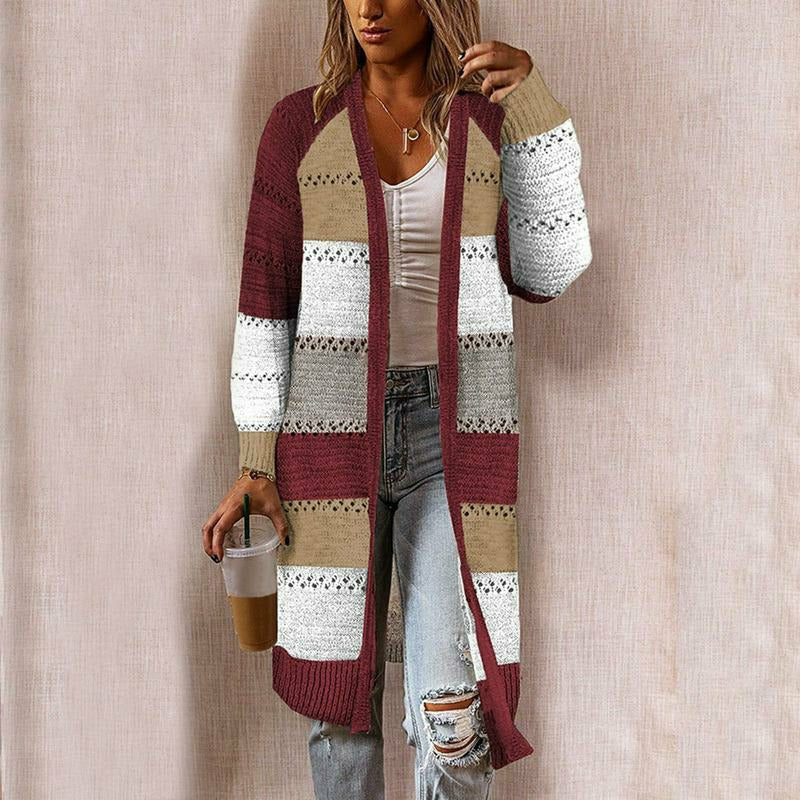 Women's stripped long cardigan