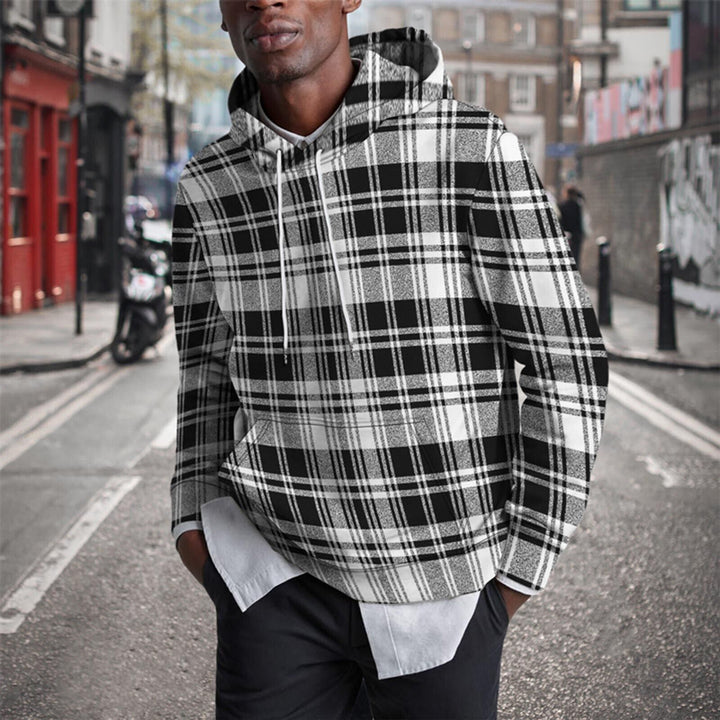 Men's casual hoodie with checked pattern