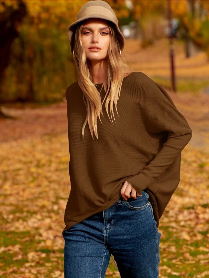 Knitted Women's Sweater With Oversized Dolman Sleeves