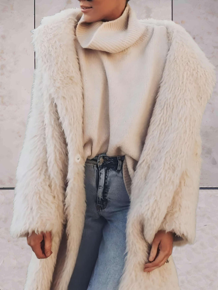 Women's Long Faux fur coat with open front