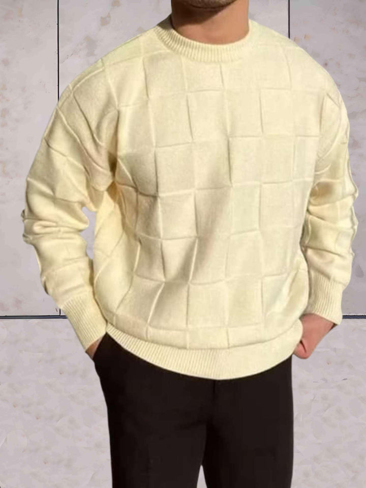 Plain Knitted Men's Sweater with Round Neckline