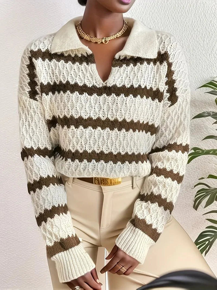 Women's Striped Knit Polo Sweater