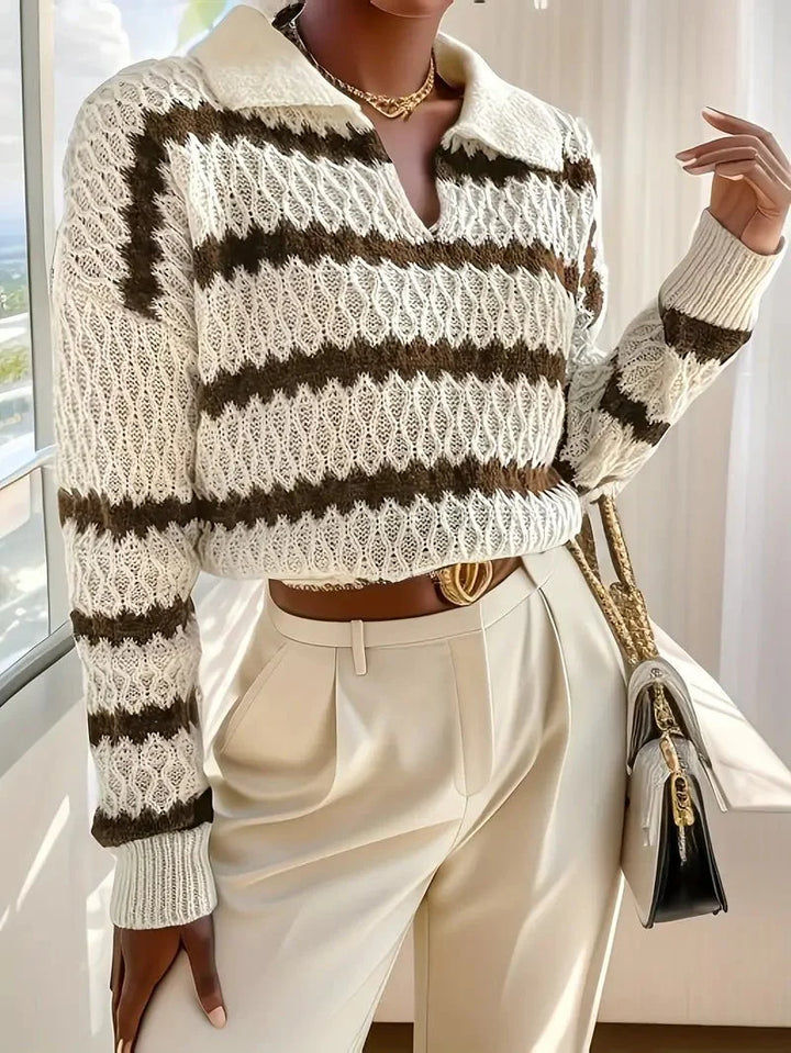 Women's Striped Knit Polo Sweater