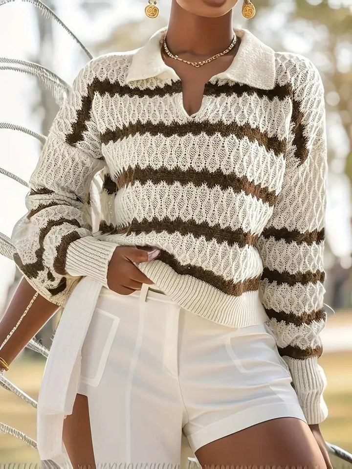 Women's Striped Knit Polo Sweater