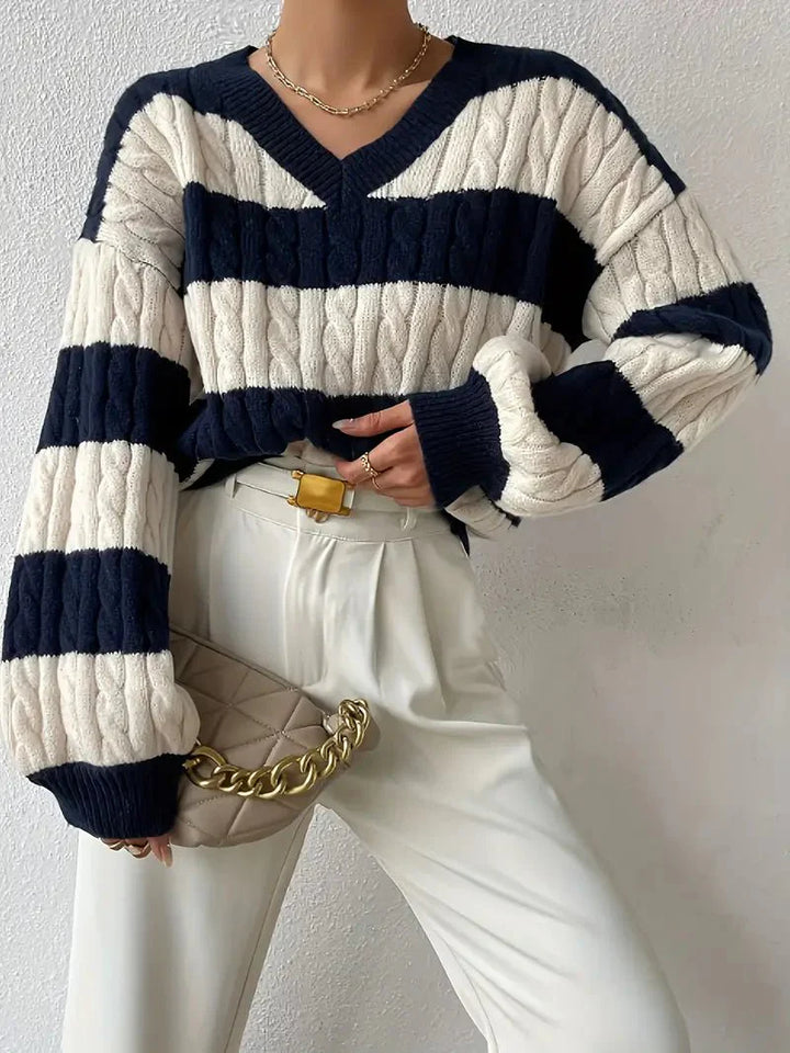 Women's Striped V-Neck Sweater