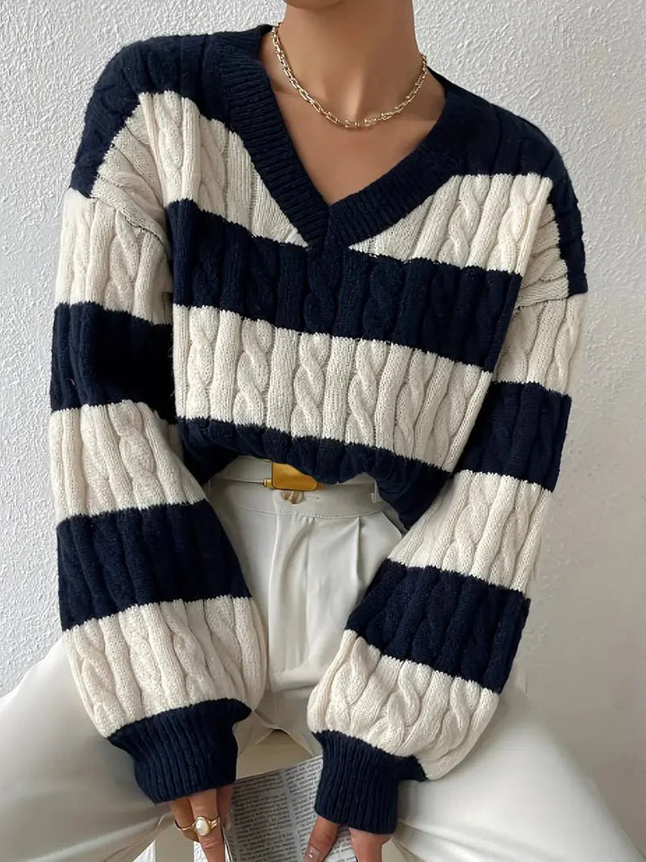 Women's Striped V-Neck Sweater