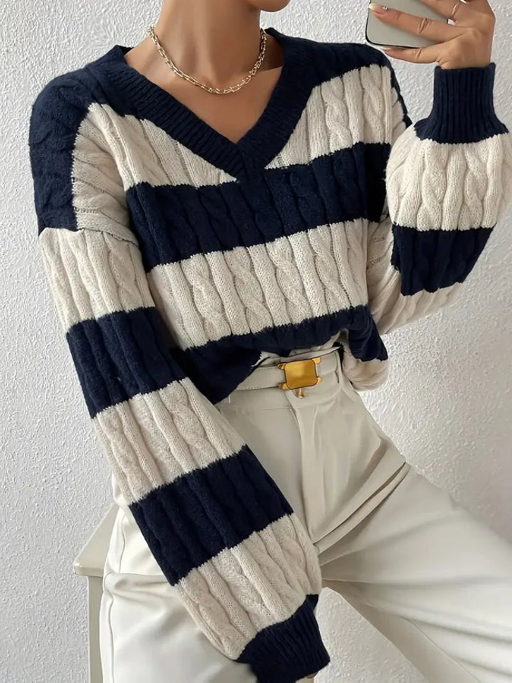 Women's Striped V-Neck Sweater