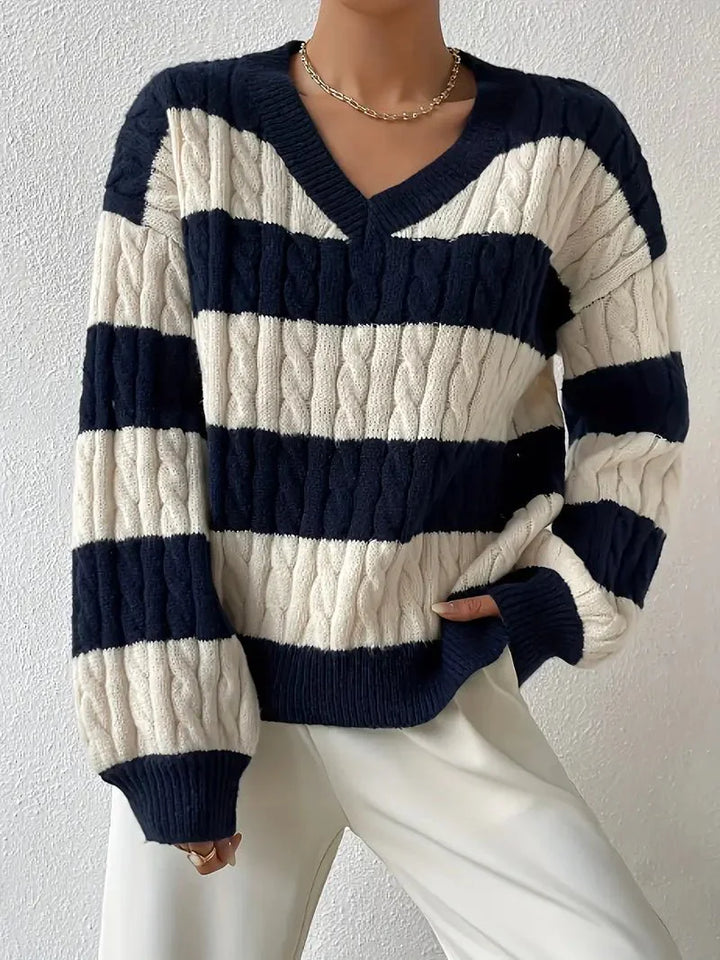 Women's Striped V-Neck Sweater