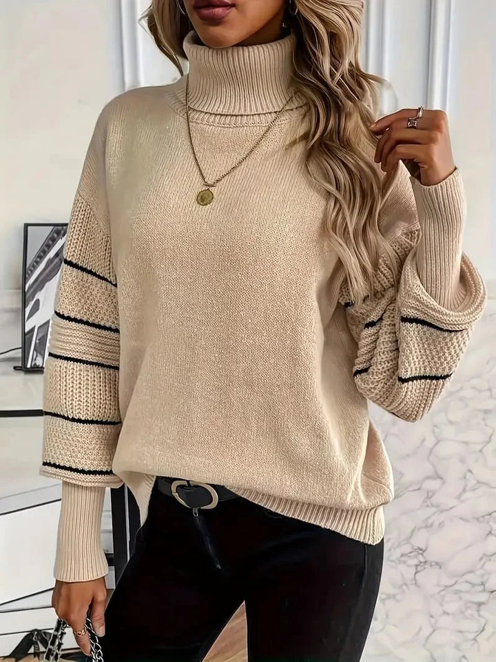 Women's Turtleneck Sweater with Stripe Detail