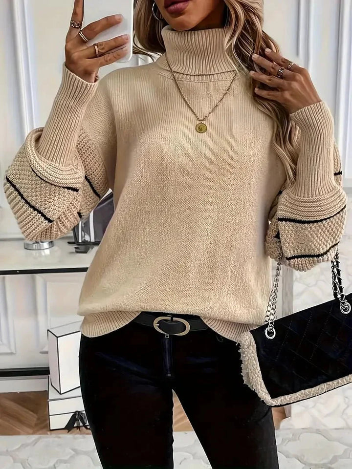 Women's Turtleneck Sweater with Stripe Detail