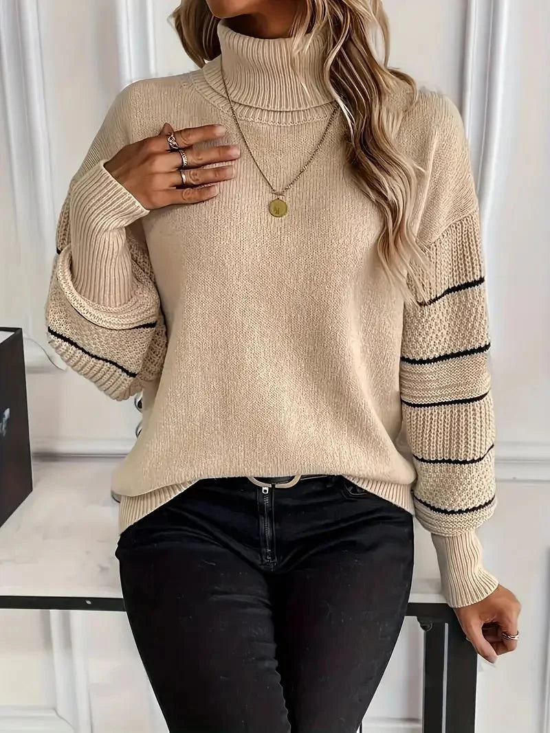 Women's Turtleneck Sweater with Stripe Detail