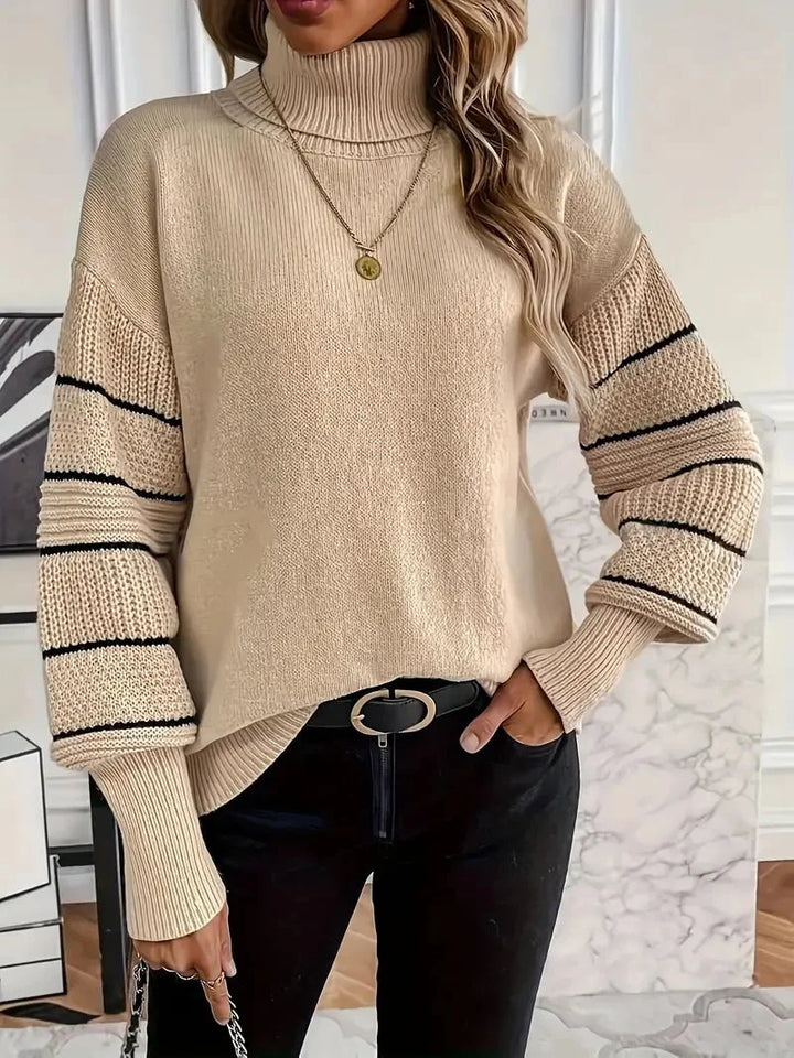 Women's Turtleneck Sweater with Stripe Detail