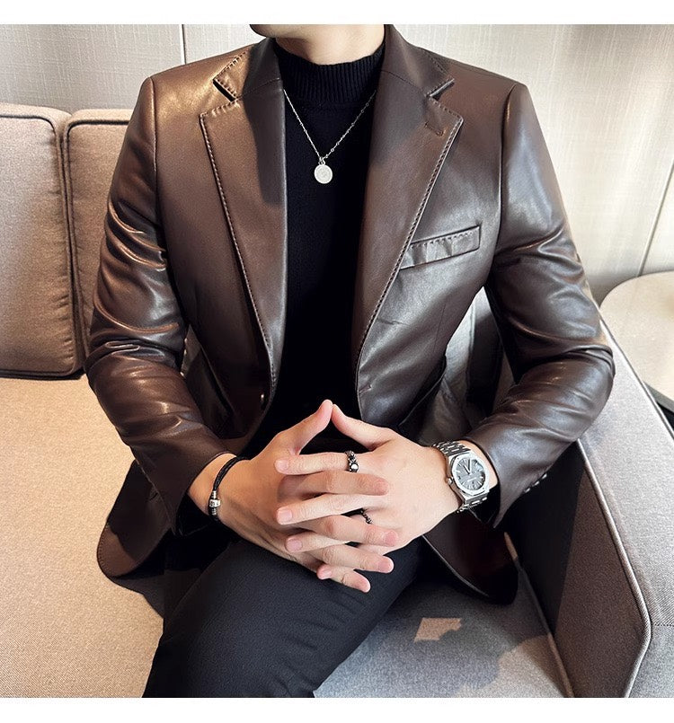 Men's leather blazer with buttons