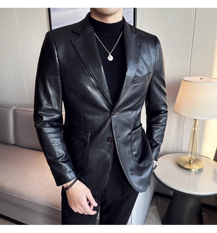 Men's leather blazer with buttons